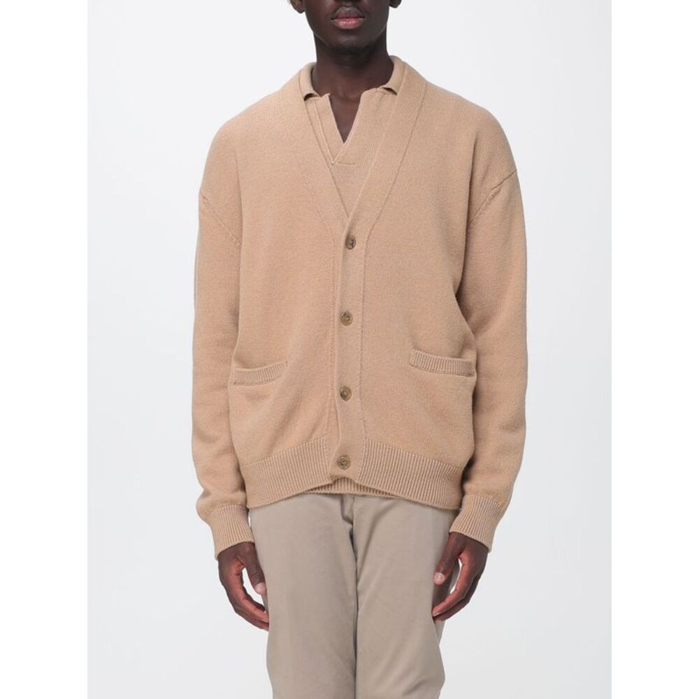 Laneus Men Laneus V-Neck Merino Wool And Cashmere Cardigan With Patch Pockets